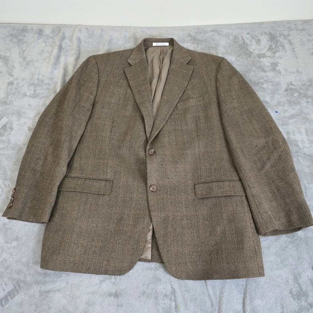 Vintage Lauren Ralph Lauren Blazer Mens 42R Brown Wool Tweed Plaid Classicore